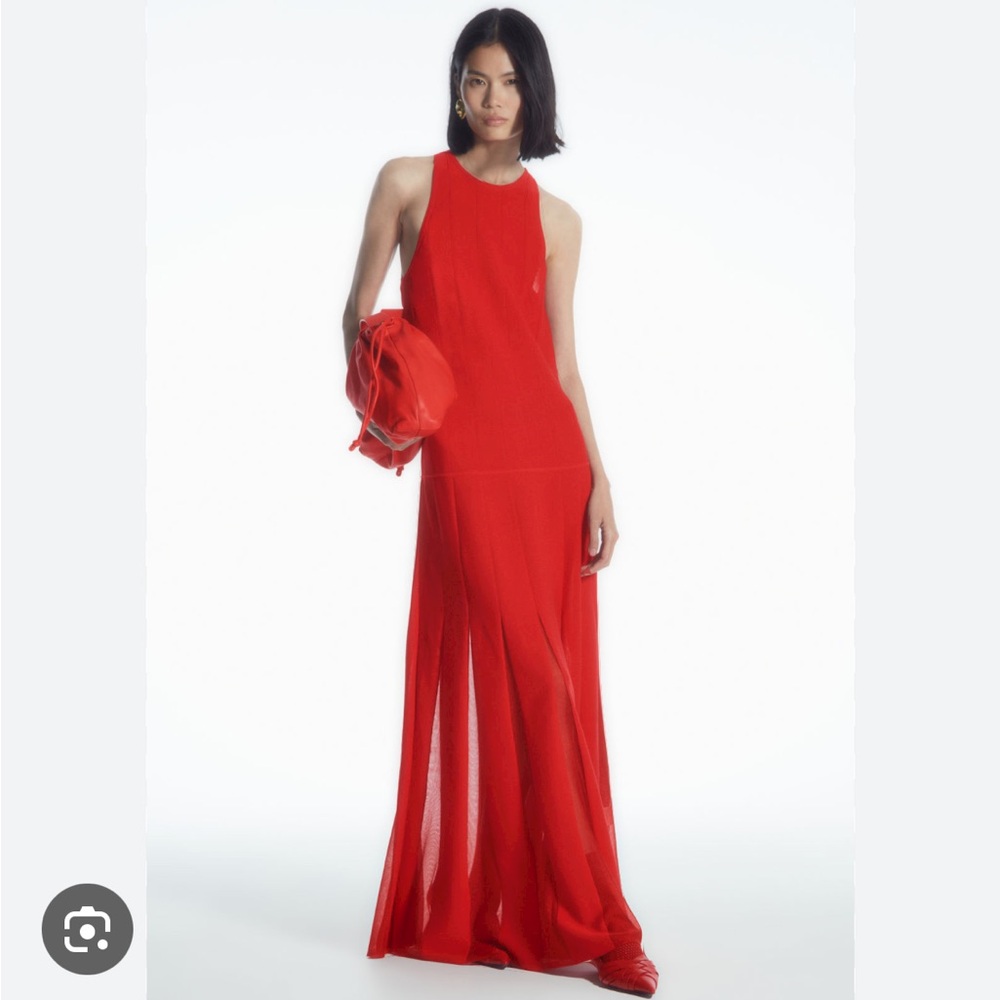 Cos Pleated Racer-neck Maxi Dress in Red Size XS